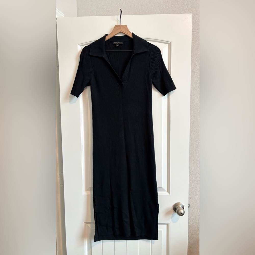 EUC Banana Republic Johnny Collar Ribbed Midi Dress - Black - M